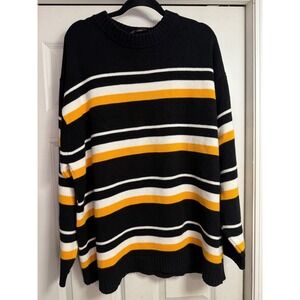 Vtg 90s SouthPole Mens XXL Black White Yellow Striped Sweater Y2K Baggy Read